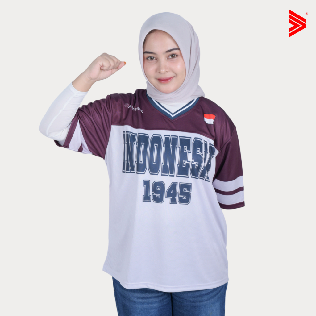 Tiagan99 Kaos Jersey Indonesia HUT RI 1945 Kemerdekaan Merah Putih Oversize Dryfit Unisex Casual Vin