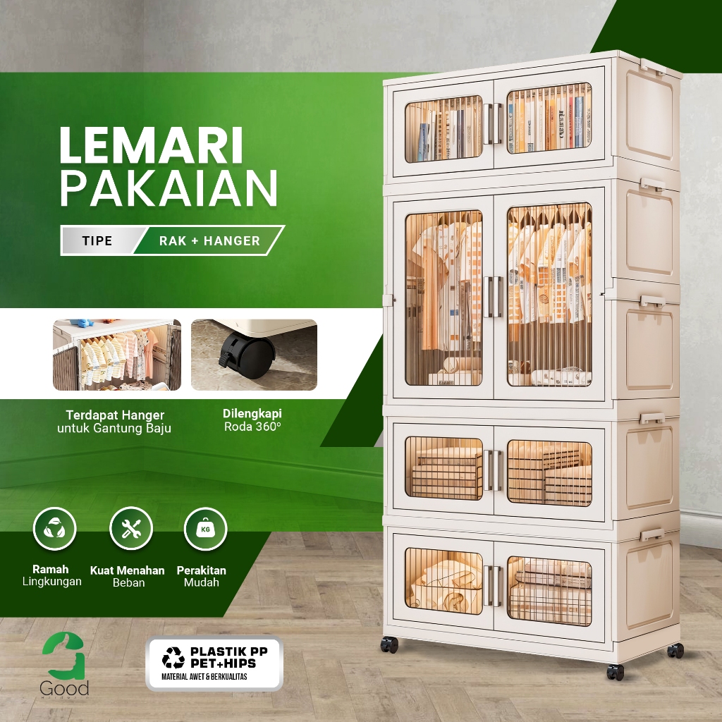 Lemari Plastik Susun Set Hanger Storage Cabinet Rak Susun Lemari Anak Dengan Roda