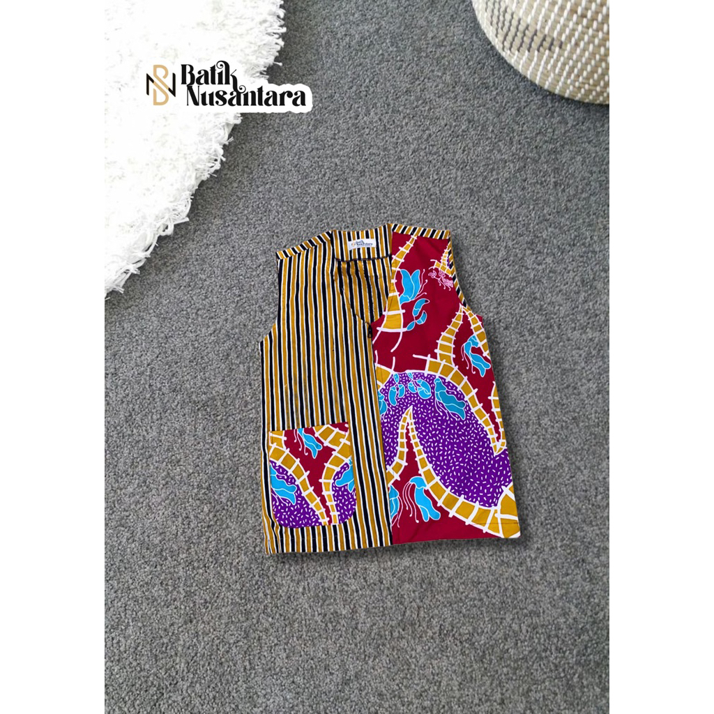 Vest Pria Batik Surabaya Motif Greget Rel Pasar Turi Kombinasi Lurik