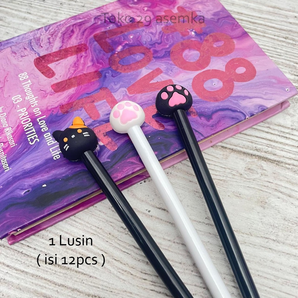 

12PCS SELUSIN PULPEN GEL CAT POW ALAT TULIS BOLPOIN UNIK IMUT MURAH PEN GEL KARAKTER LUCU MURAH PENA