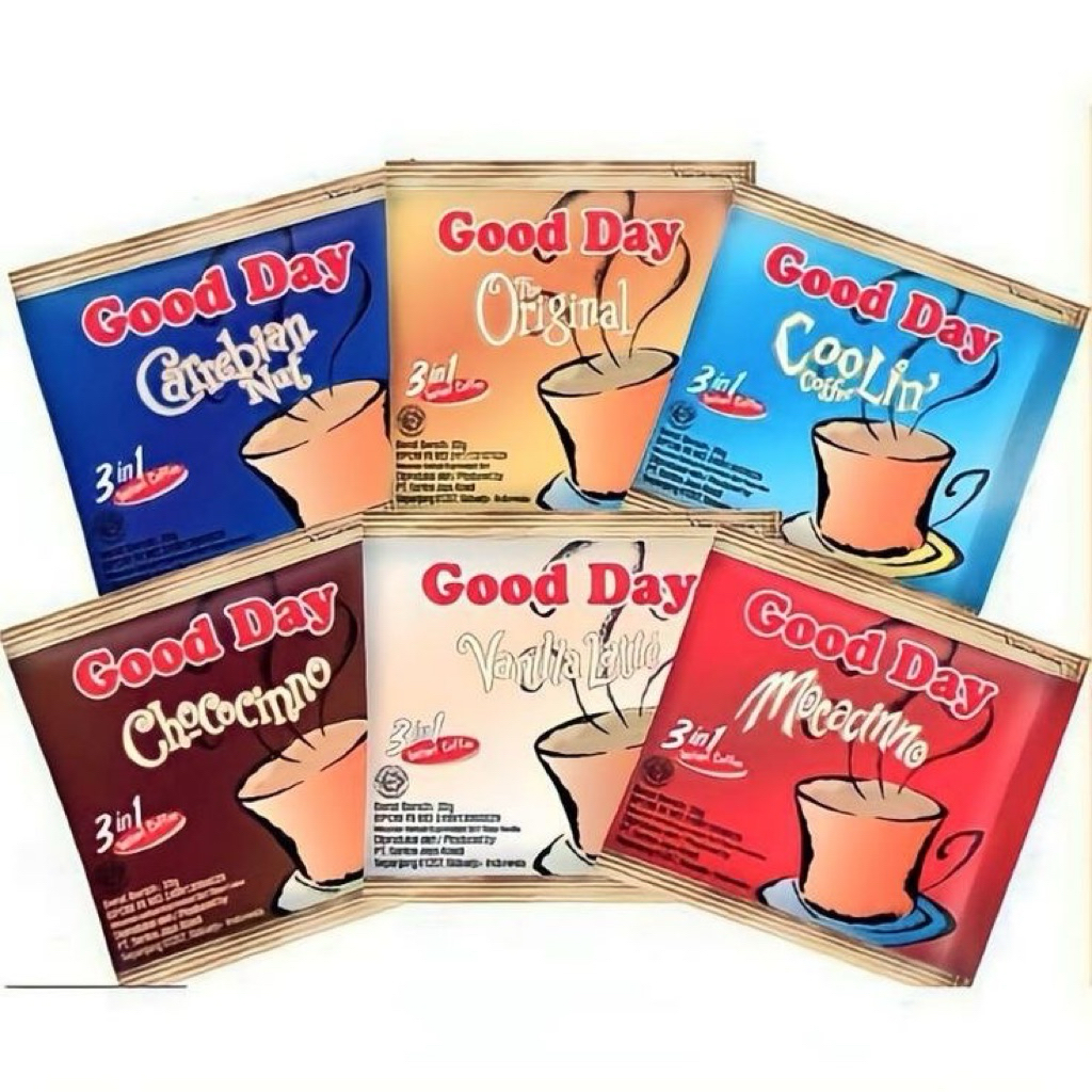 

Good day Mocacinno. Carrebian nut. Chococinno. Coolin 1 renceng dapat 10 sachet (20gr)