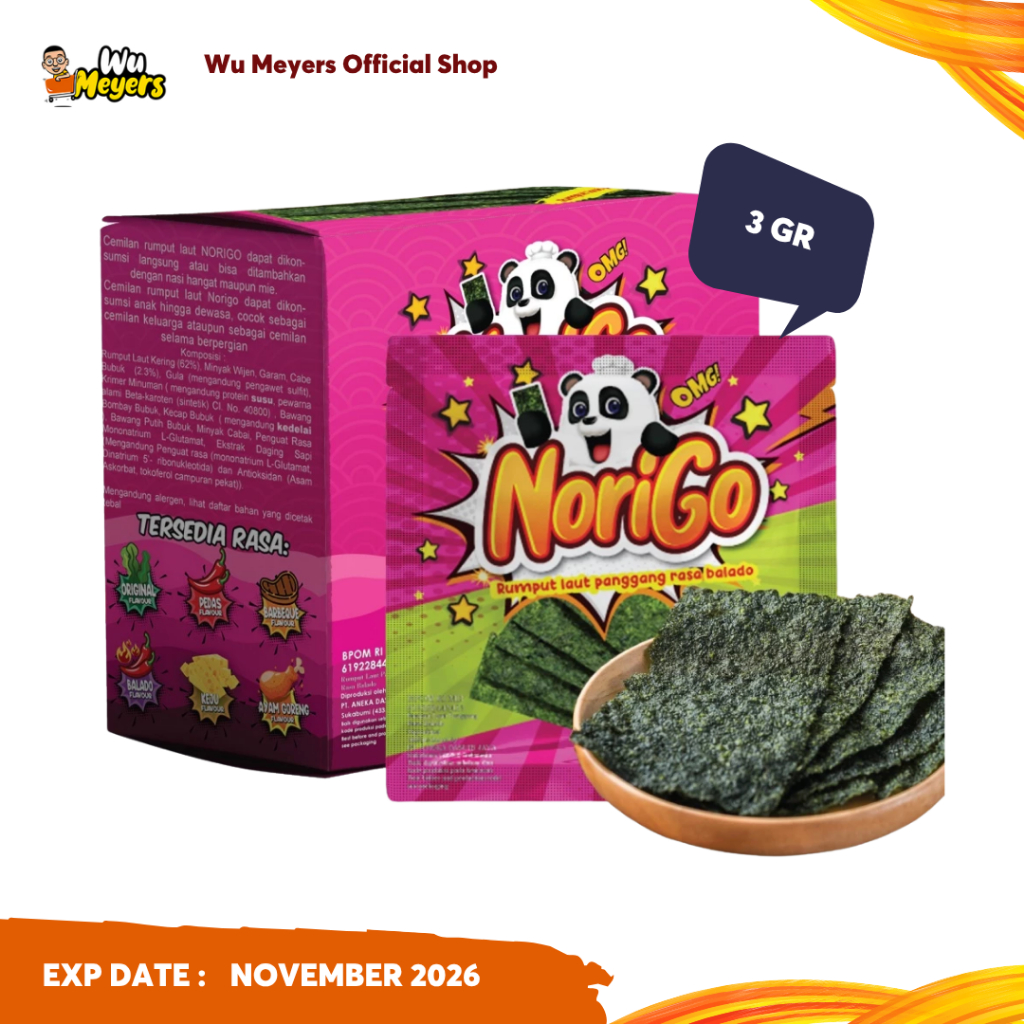 

Norigo Snack Rumput Laut / Norigo Nori Sachet Snack Rumput Laut Balado