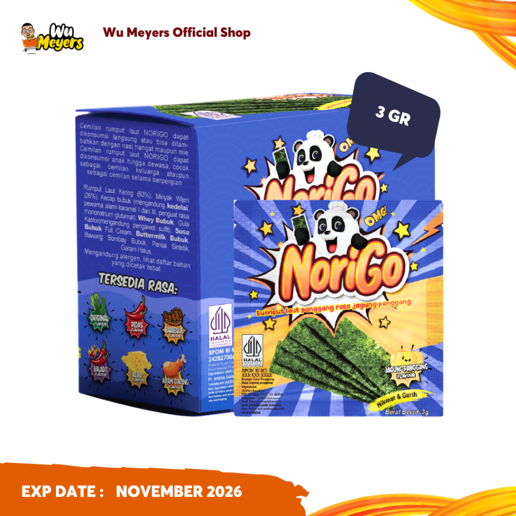 

Norigo Snack Rumput Laut / Norigo Nori Sachet Snack Rumput Laut Jagung Panggang
