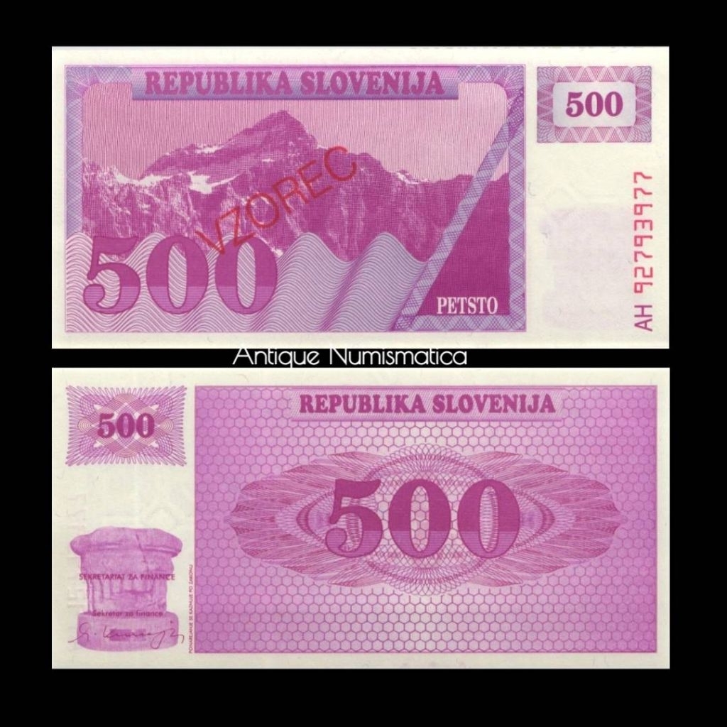 UANG SLOVENIA 500 TOLARJEV 1992 UNC SPECIMEN ORIGINAL PRE EURO