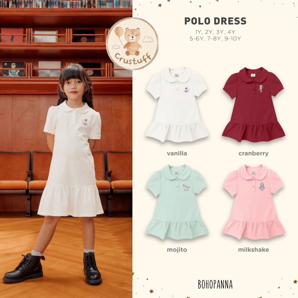 POLO DRESS Bohopanna B114 / Polo Dress Anak Perempuan / Dress Anak Perempuan Katun / Dress Ruffle An
