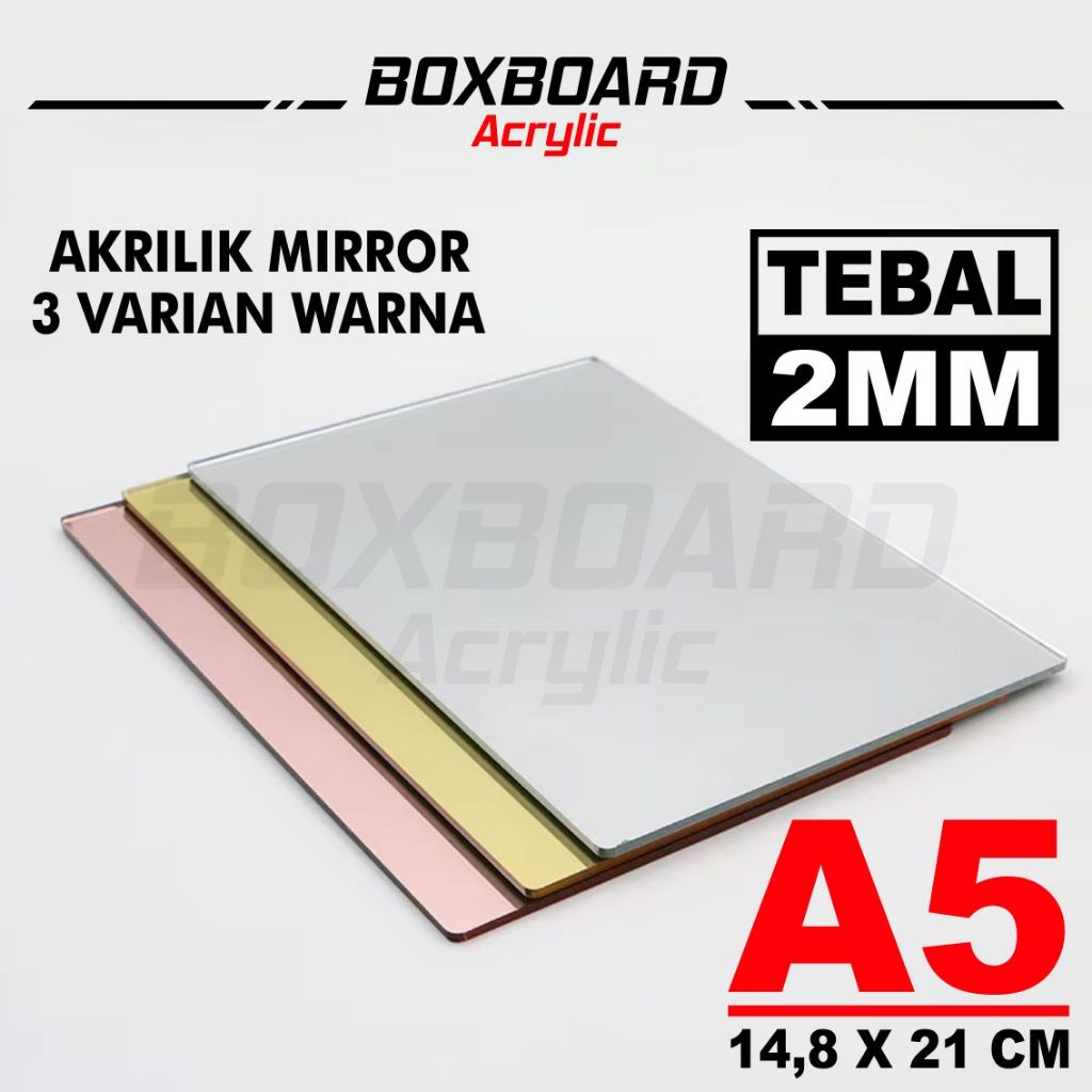 AKRILIK Mirror A5 GOLD / SILVER / ROSE GOLD / Potongan Akrilik Ketebalan 2mm Ukuran A5