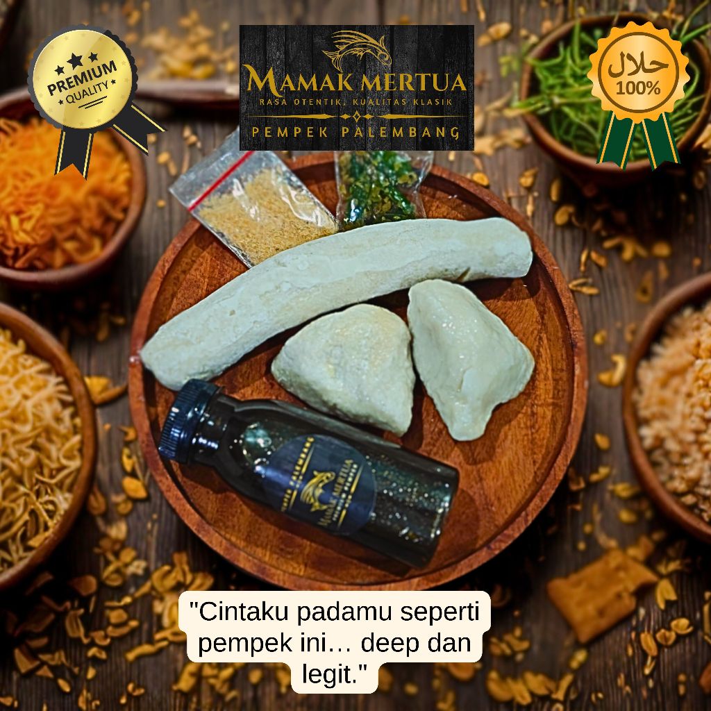 

Pempek Mamak Mertua | paket ipar Cerewet 1 pempek besar + 2 pempek kecil mix + Cuko + cabe + Ebi