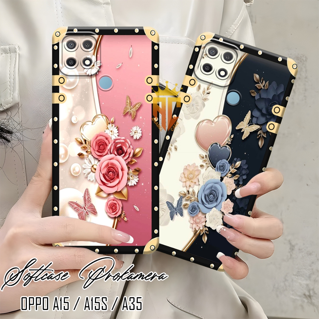 Softcase Prokamera OPPO A15 / A15S / A35 Motif Bunga Bingkai Cantik - Case Oppo a15 - Case Hp [CP8]