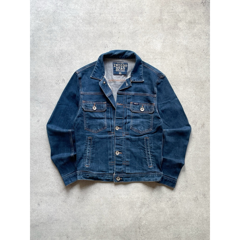 Trucker Denim Jacket Indigo Spao type 2 Jeans Selvedge Blue Line Fading Blue Indigo