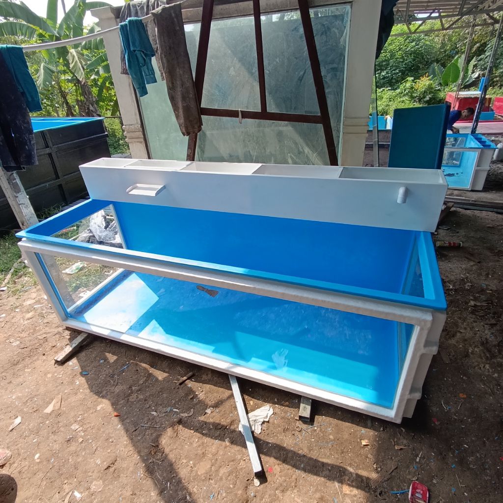 Bak ikan hias koi/koki UK 225x75x75 kombinasi kaca 3 sisi +top filter belakang fiberglass