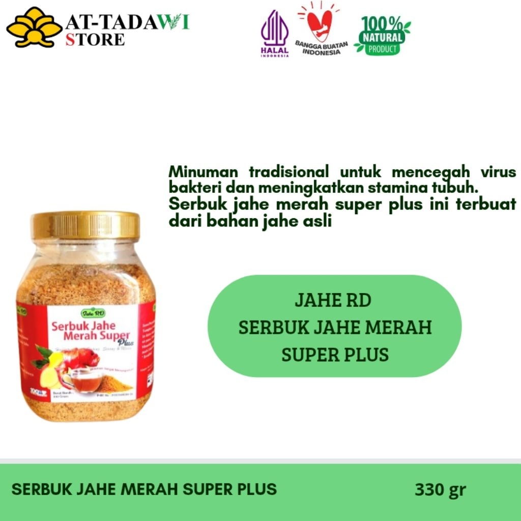 

JAHE RD - SERBUK JAHE MERAH SUPER PLUS - habbatussauda, ginseng, secang dan madu, minuman suplemen herbal - 330 gr
