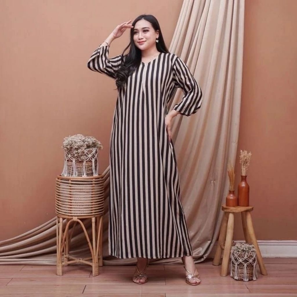 Gamis Busui Panjang Salur Kekinian Dress Salur Viral Kekinian Terbaru