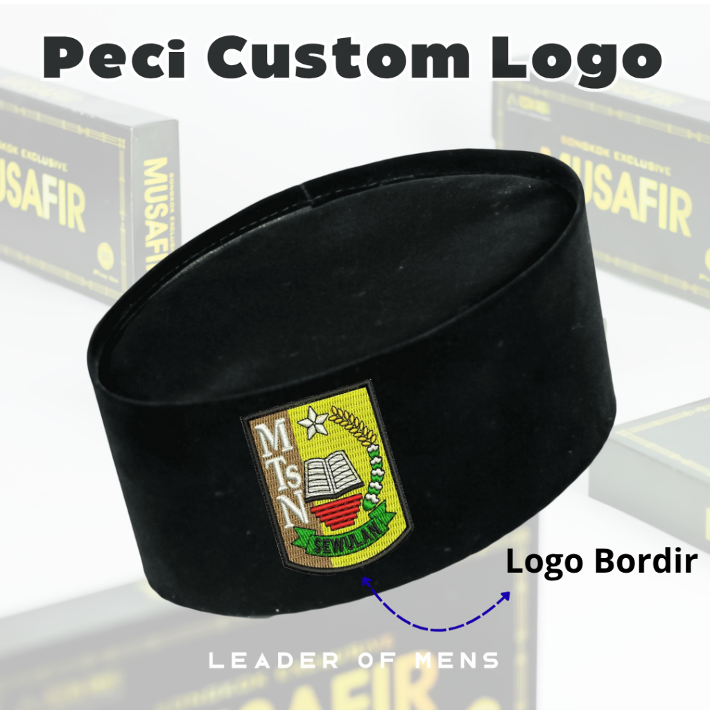 Peci Custom Logo Bordir Sekolah,Pondok,Pesantren (Bisa Reques Logo Suka Suka) Beludru Premium