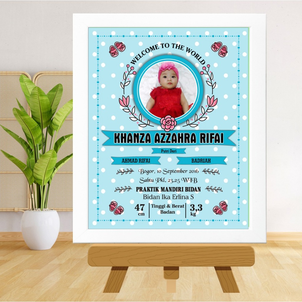 Biodata Bayi Biodata Kelahiran Bayi + Bingkai Biodata Aesthetic 10r 20x25 cm Murah