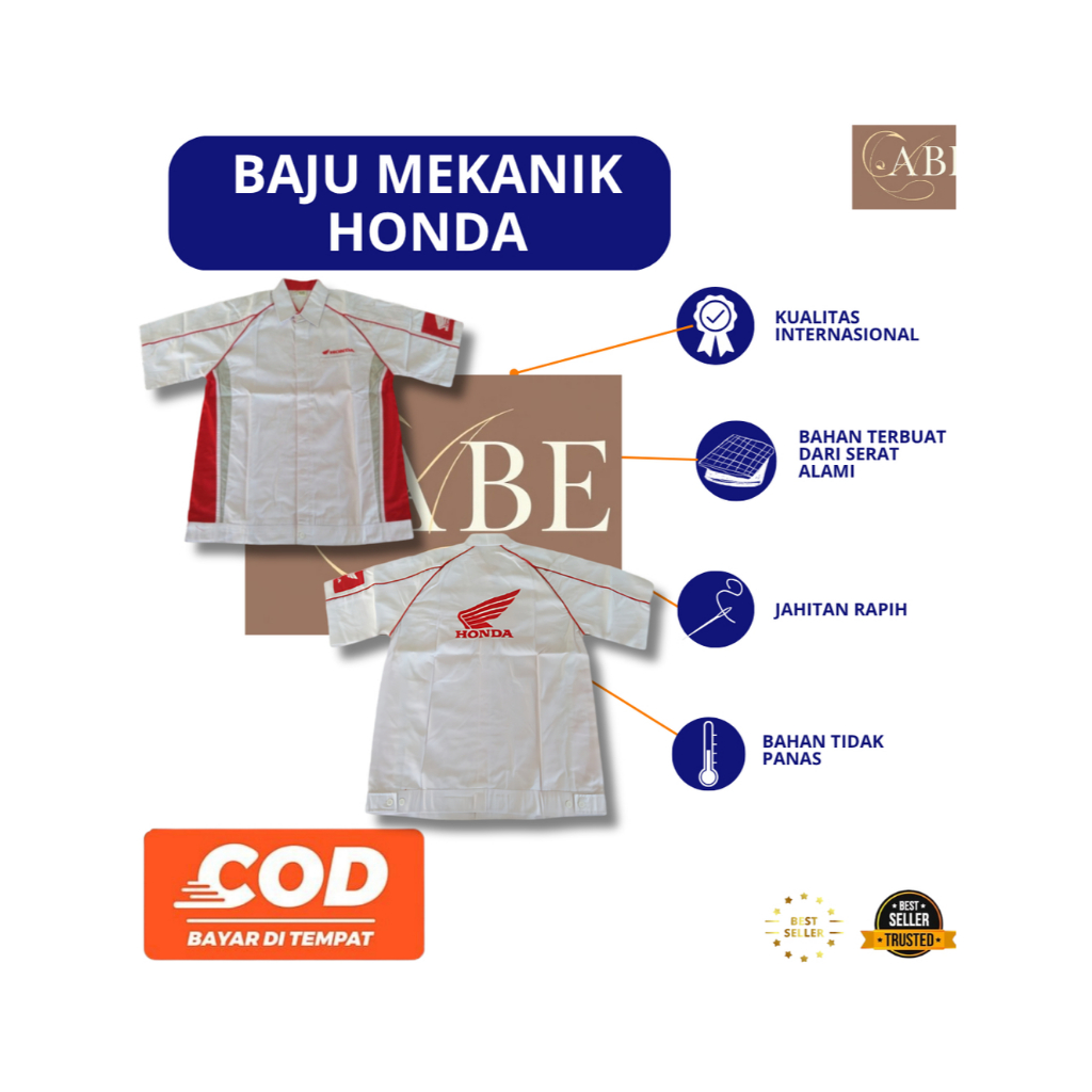 Baju Mekanik Honda | Baju Bengkel Honda | Baju Mekanik Putih | Baju Pria Mekanik|Wearpack Pria Honda
