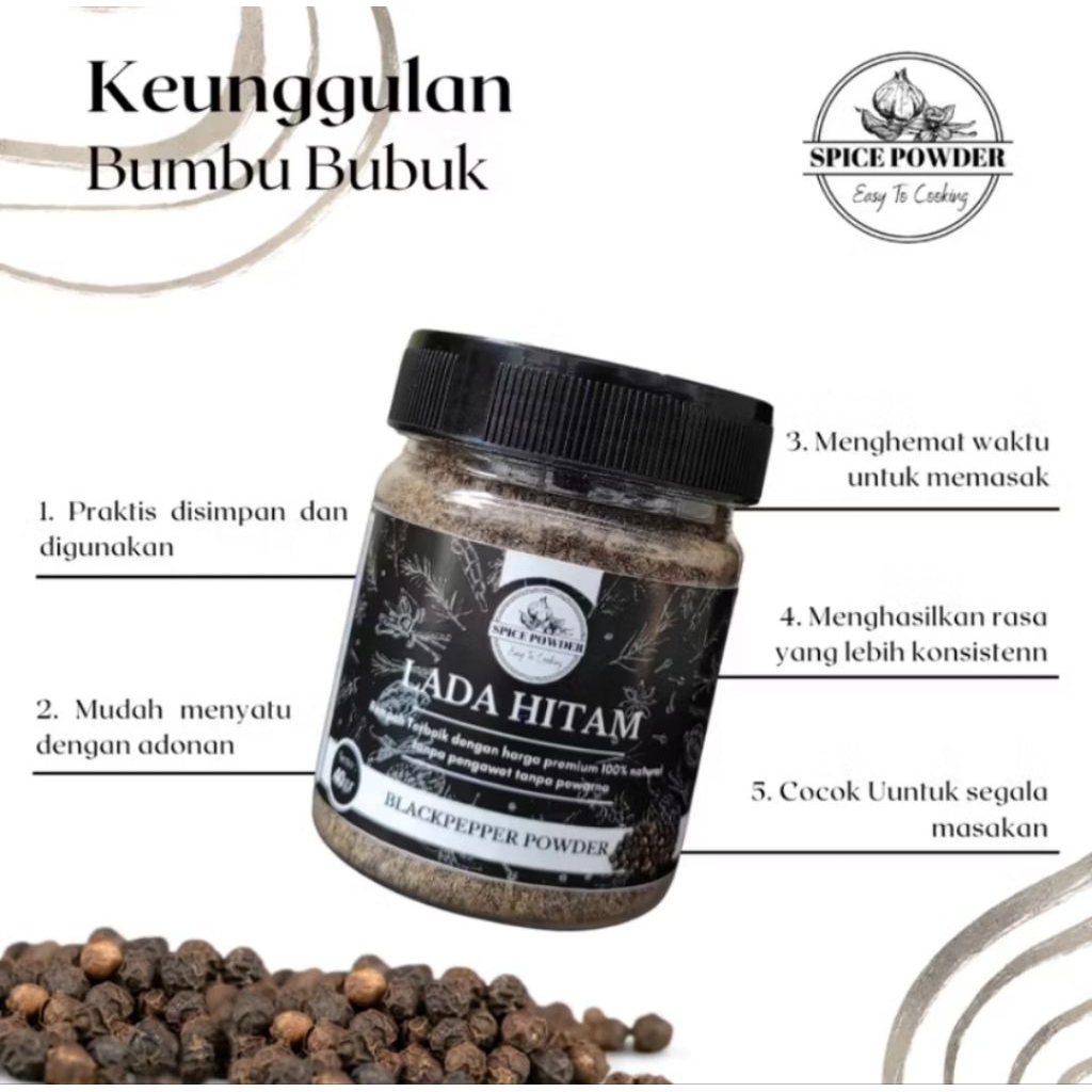 

ORI CLEAN - Lada Hitam Bubuk - Merica Bumbu Dapur Rempah Asli Murni Original Organik Lengkap Powder Mpasi