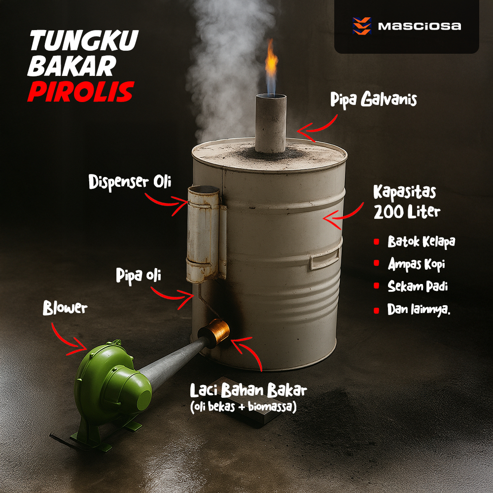 Mesin Tungku Pirolisis / Pembuat Arang Bahan Bakar Oli Bekas & Biomassa