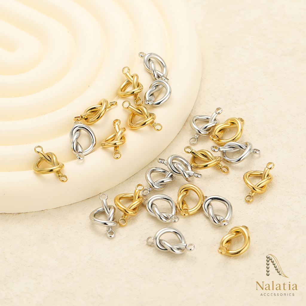 Liontin Konektor Hati Lubang Ganda Berlapis Emas Baja Tahan Karat Konektor Simpul Elegan Stainless –