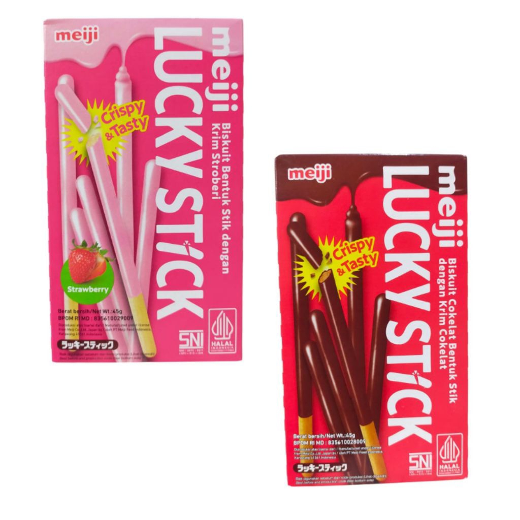 

Meiji Lucky Stick Biskuit Bentuk Stik dengan krim coklat/Stroberi 45g / Cemilan / Makanan Ringan