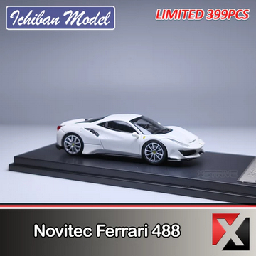 Ichiban Model 1:64 Novitec Ferrari 488 White Openable Engine Hood