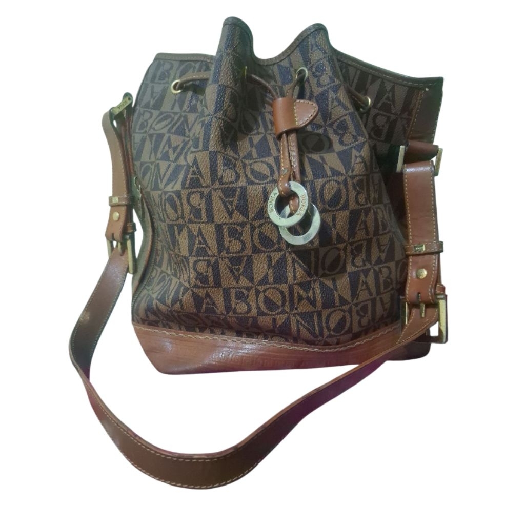 SALE Bonia serut tas Bonia drawstring serut bonia original monogram coklat