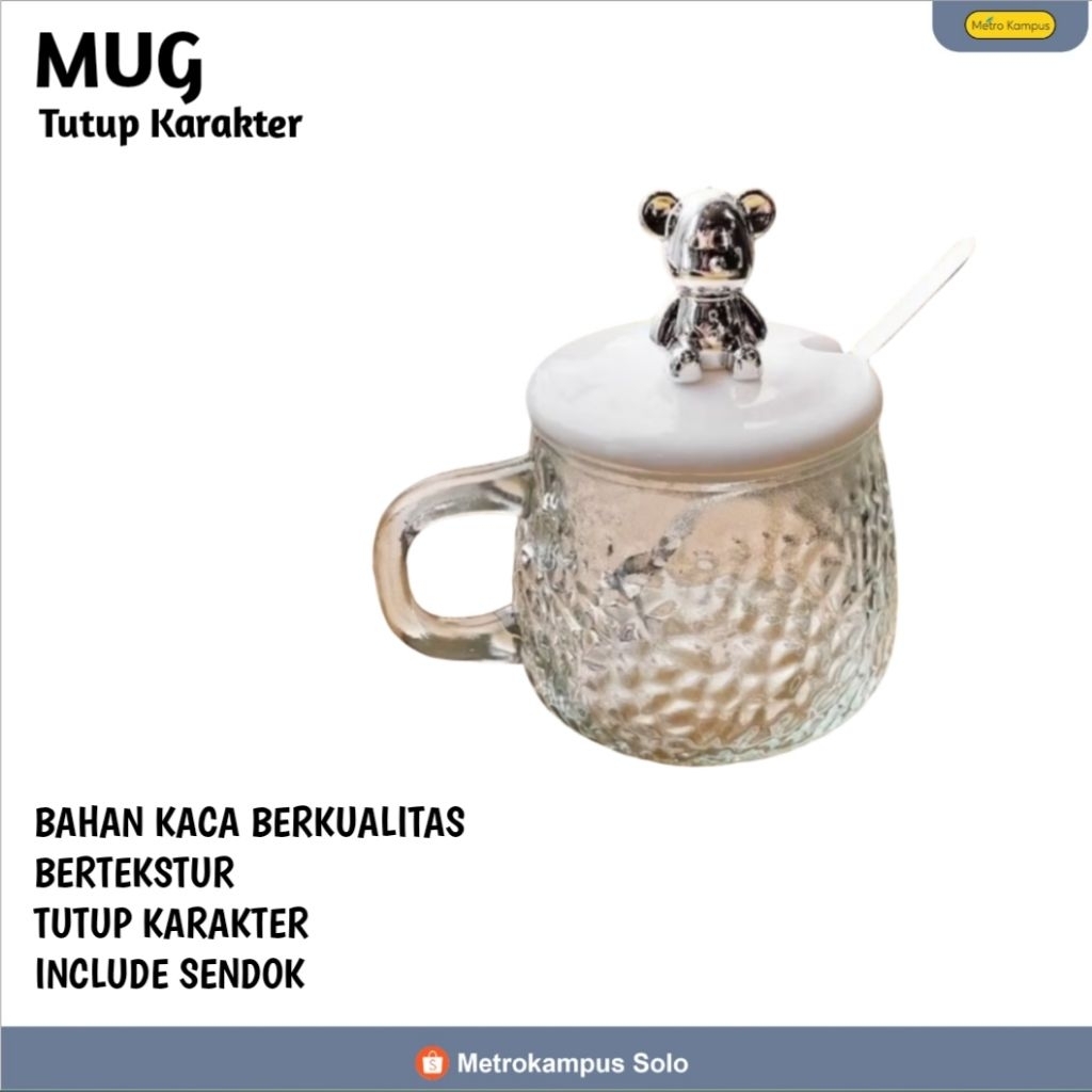 Gelas Mug Kaca Plus Tutup Karakter