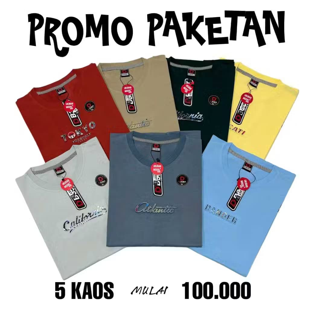 PROMO 5PCs 100Ribu Kaos BRANDED Pria Wanita / baju kaos pria 100 dapat 5 Bahan Semi Katun