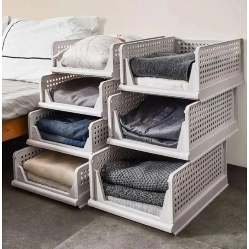 Rak Laci Lipat Storage Box Rak Pakaian Susun Lemari Pakaian Plastik Barang Rak Baju Tempat Baju Rak 