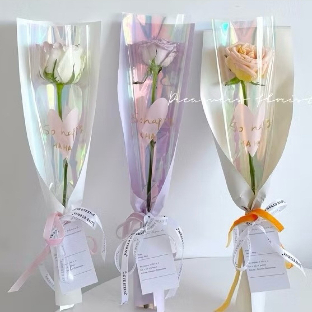 

[HANYA KERTAS] Cellophane 1 TANGKAI SINGLE HOLOGRAM Plastik Bunga Mawar / Wrapping Plastik untuk Mini Buket Rose ( per lembar ) hanya jual plastiknya tanpa bunga & pita