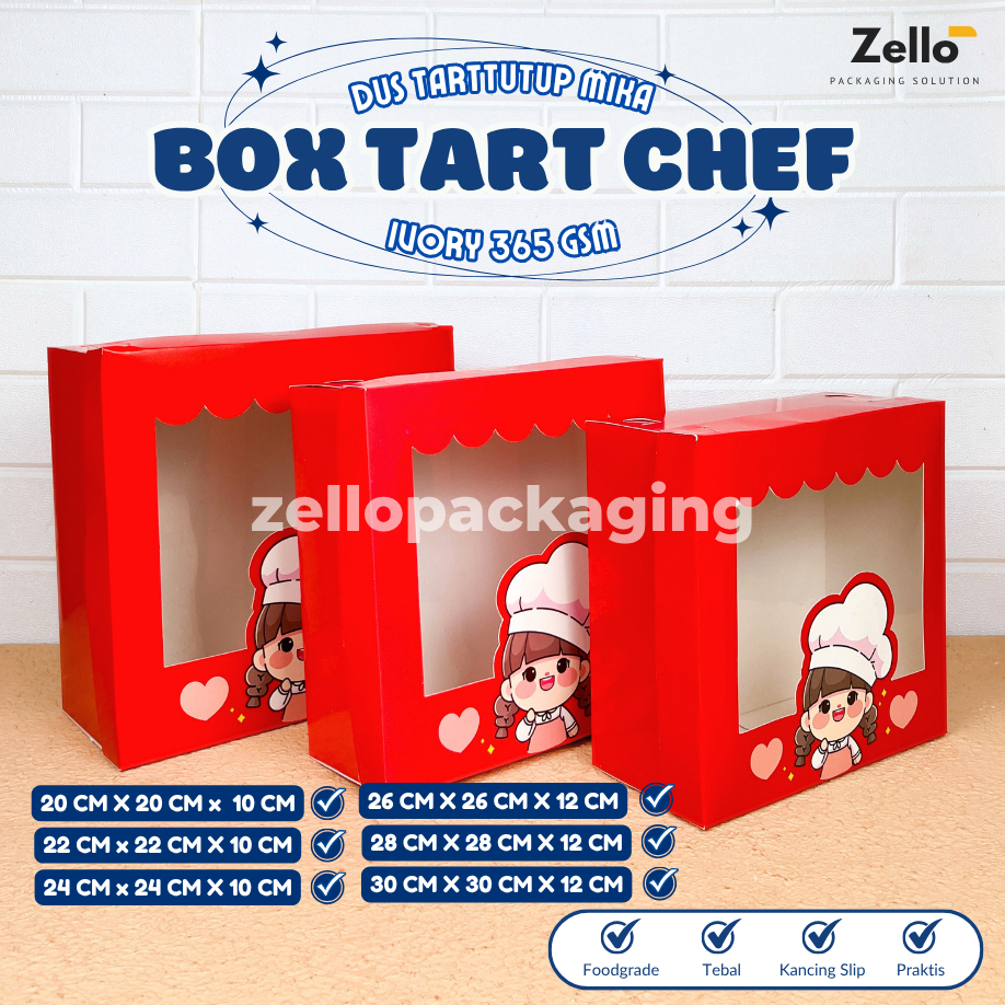 

[Isi 10] Dus Duplex Merah Chef Window Box Hampres Kotak Kue Tutup Pisah 350 Gsm