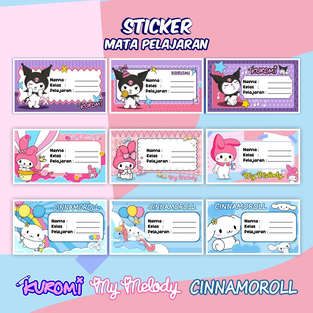 

Stiker Label Pelajaran Nama Kelas Karakter Kuromi