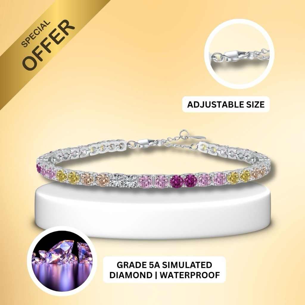 Cocktail Tennis Bracelet | Rainbow Tennis Bracelet (3mm) | Silver 925 Bracelet