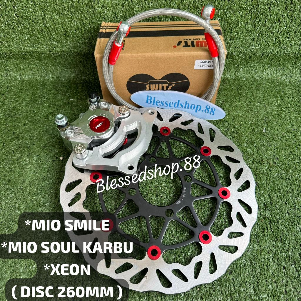 Paket Kaliper Swits 2 Piston + Piringan Disc Cakram 260Mm + 2 Baut + Selang Rem 95Cm + Breket 260Mm