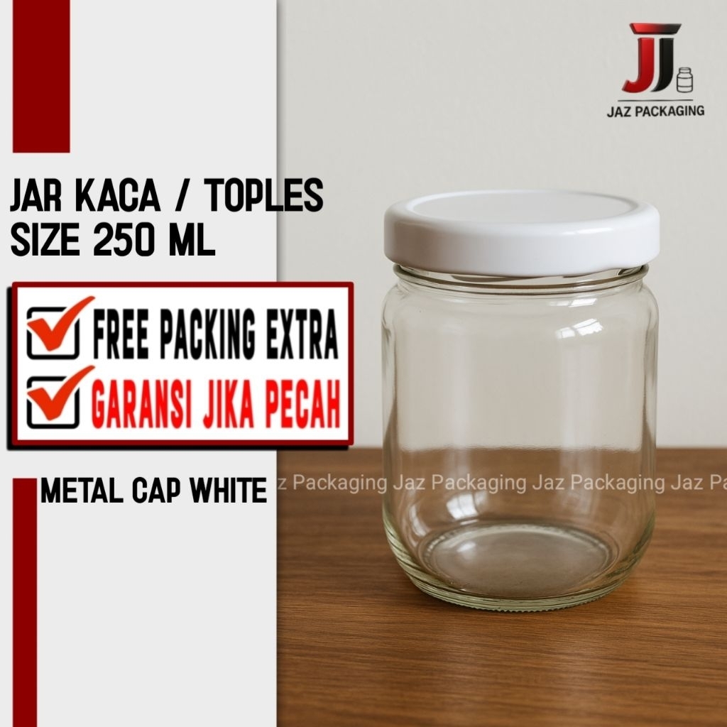 toples 250ml tutup alumunium putih / jar kaca 250ml / toples bumbu 250ml / toples 250ml / toples kac