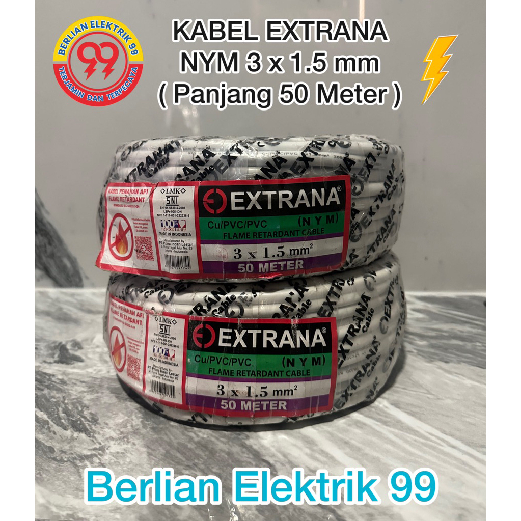 kabel Extrana NYM 3x1,5mm tunggal (1roll 50meter)/EXTRANA NYM 3X1,5MM