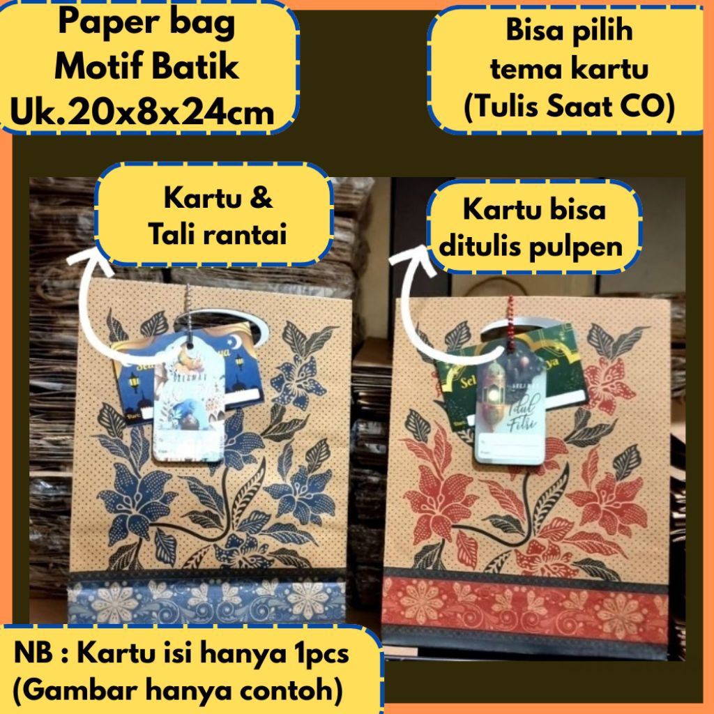 

Paper Bag Termasuk Kartu Ucapan Lebaran 2in1 / Tas Hampers Kado/ Paper Bag Hampers Kado /Tas Kado Hari Guru / Paper Bag Lebaran Idul Fitri / Goodie Bag Souvenir Lebaran
