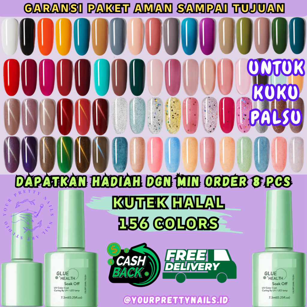 (1-50) NAIL GEL POLISH UV LED KUTEK HALAL MUSLIMAH WARNA LENGKAP NAIL GEL POLISH CAT KUKU UV LED NAI