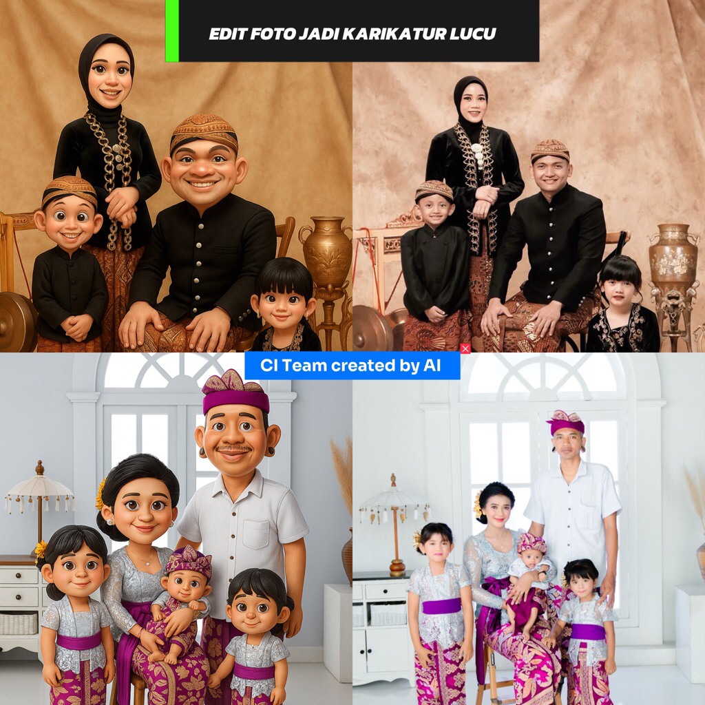 EDIT FOTO KELUARGA KARIKATUR LUCU, GEMAS, AI