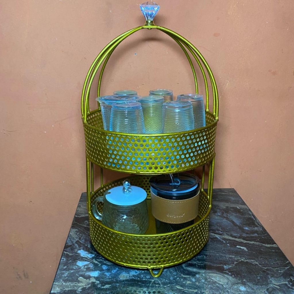 rak aqua gelas model sangkar burung 2 susun