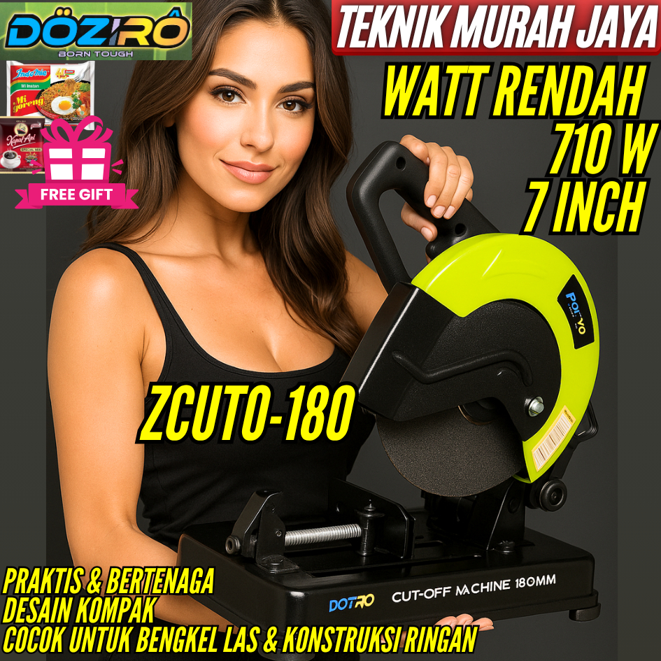 DOZIRO ZCUTO-180 Mesin Potong Besi Cut Off 7 inch Pemotong Besi Cutting Wheel Watt Rendah 710 Watt