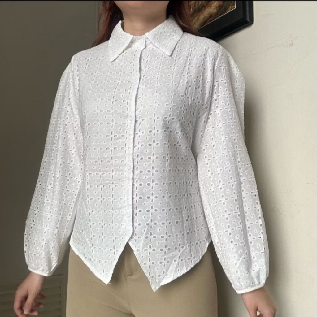 Blouse Atasan BKK Katun Bolong BKK Katbol Putih Tali