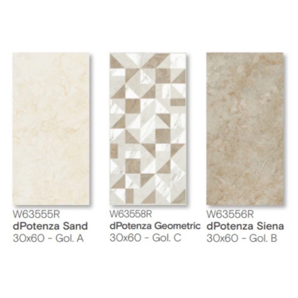 KERAMIK MERK ROMAN TIPE dPOTENZA SAND, GIOMETRIC, SIENA UKURAN 30X60 RECTIFIED CUTTING UNTUK LANTAI 