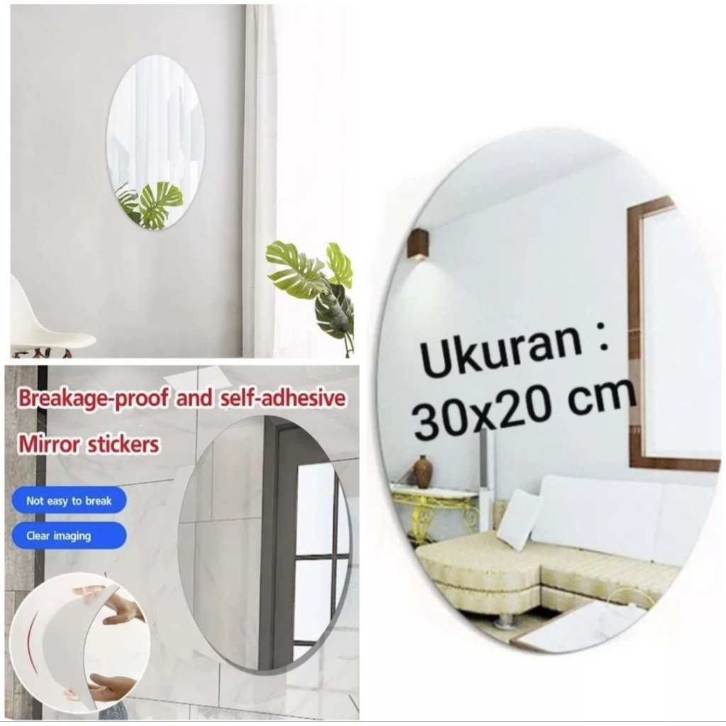 Stiker Cermin Kaca Dinding Oval Anti Pecah