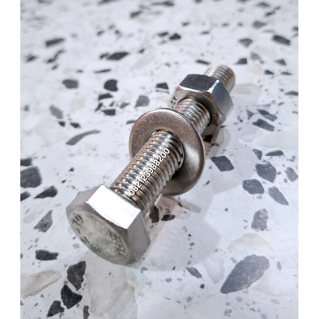 Baut mur stainless m12 x 75 kunci 19 ss 304 baut 12 baut 19 anti karat