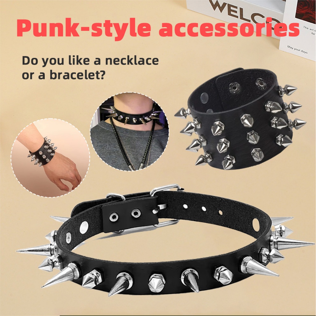 Choker duri kalung choker hitam Gaya punk kalung paku titanium Choker necklace wanita