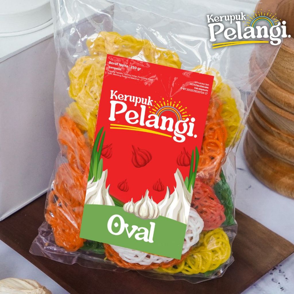 

250 GR KERUPUK PELANGI KERUPUK OVAL WARNA MENTAH RASA BAWANG