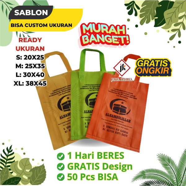 

Tas Spunbond Sablon Ukuran 25x35x8 | 30x40 | 38x45 / Goodie Bag Custom