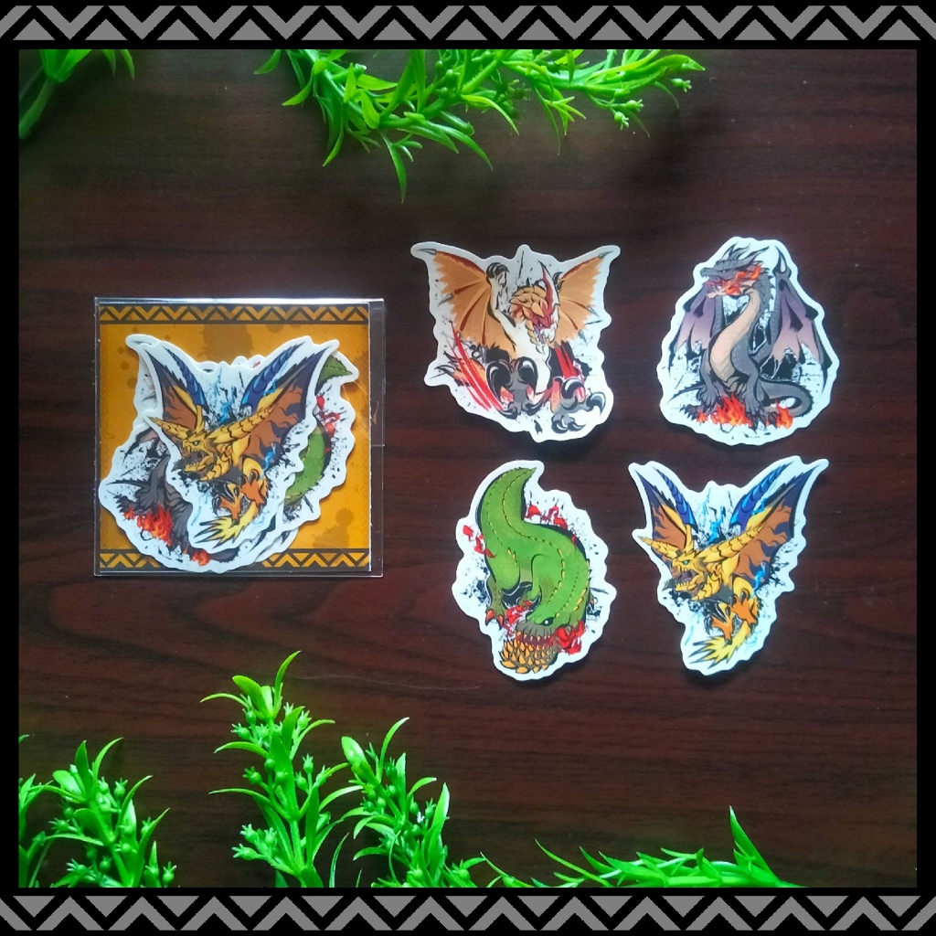 

Vinyl Stickers Monster Hunter Ink Style Set C (Yellow) - Fatalis, Deviljho, Rey Dau, Seregios
