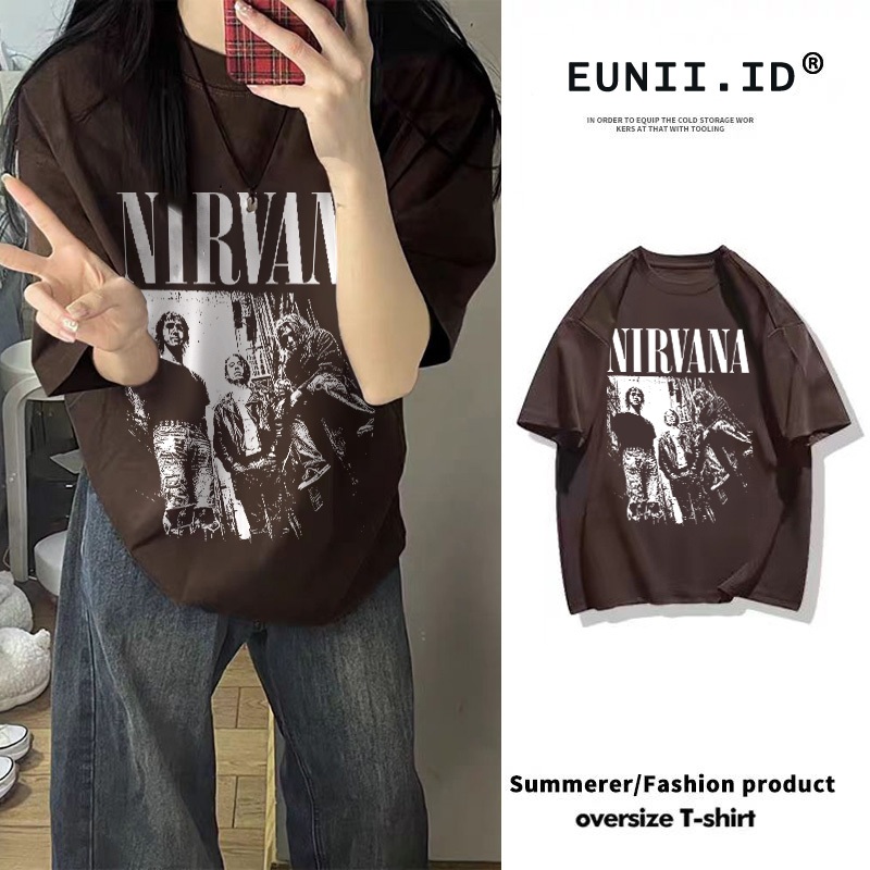 EUNII Kaos lengan pendek longgar cetak vintage wanita Korea| Atasan Fashion Elegan Gaya Modern Korea