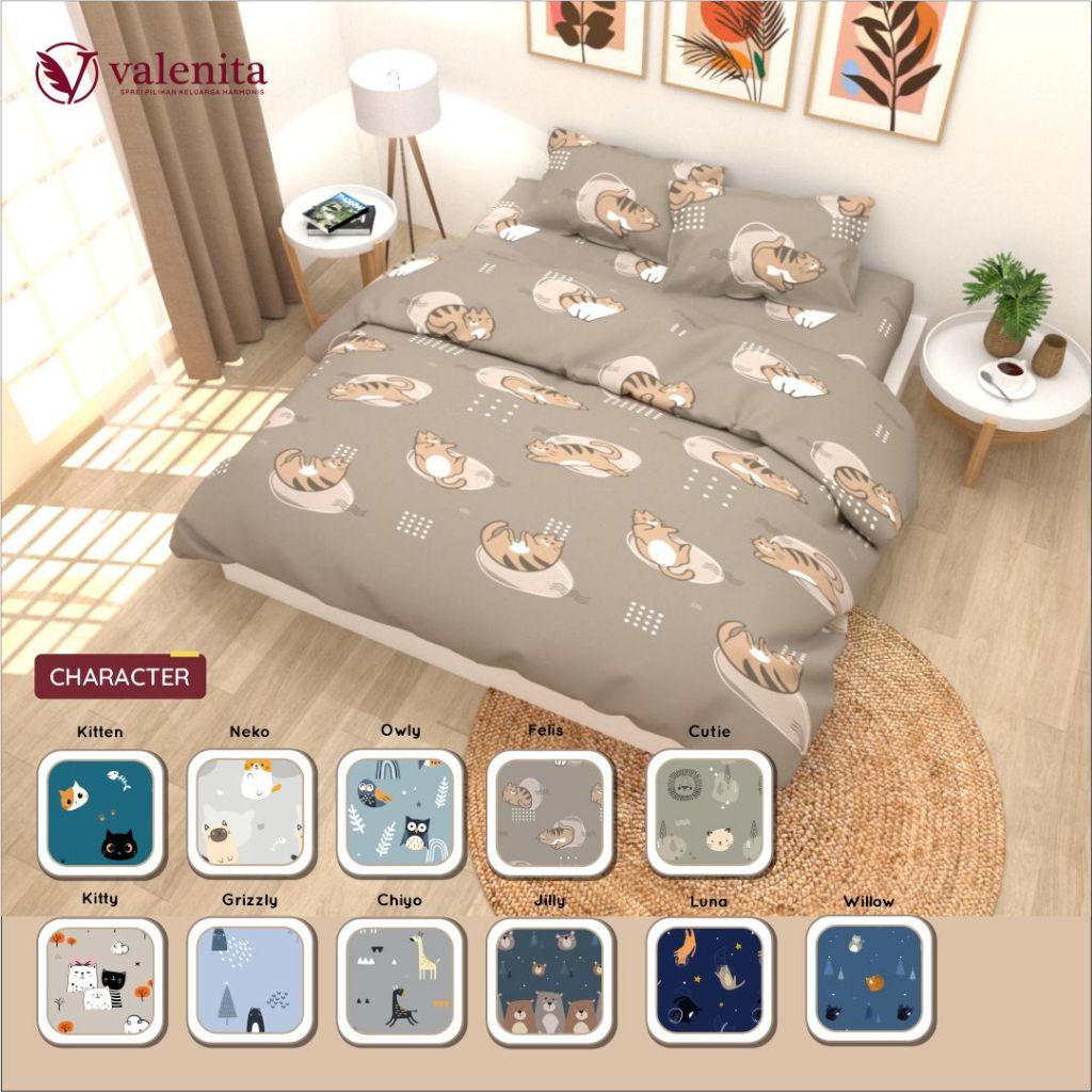Valenita - Bedcover Set 90x200 FLAT/ FITTED - Bedcover dan Sprei Set